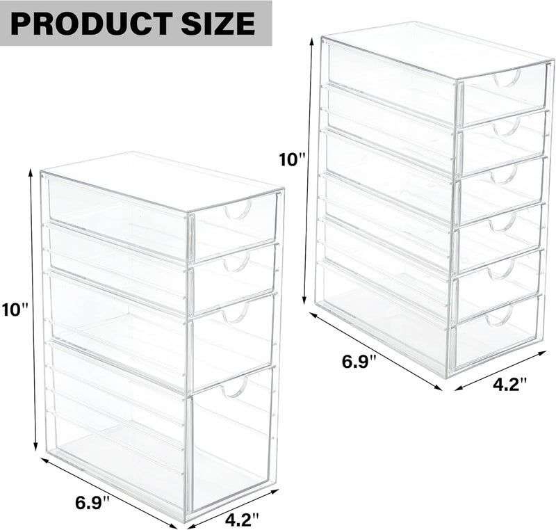 Prsildan Acrylic Drawer Makeup Organizer with 10 Drawers, Set of 2 Office Desk Organizers Accessories, Clear Stackable Storage Drawers for Vanity, Countertop, Craft, Jewelry, Art Supply Organization - Image 3